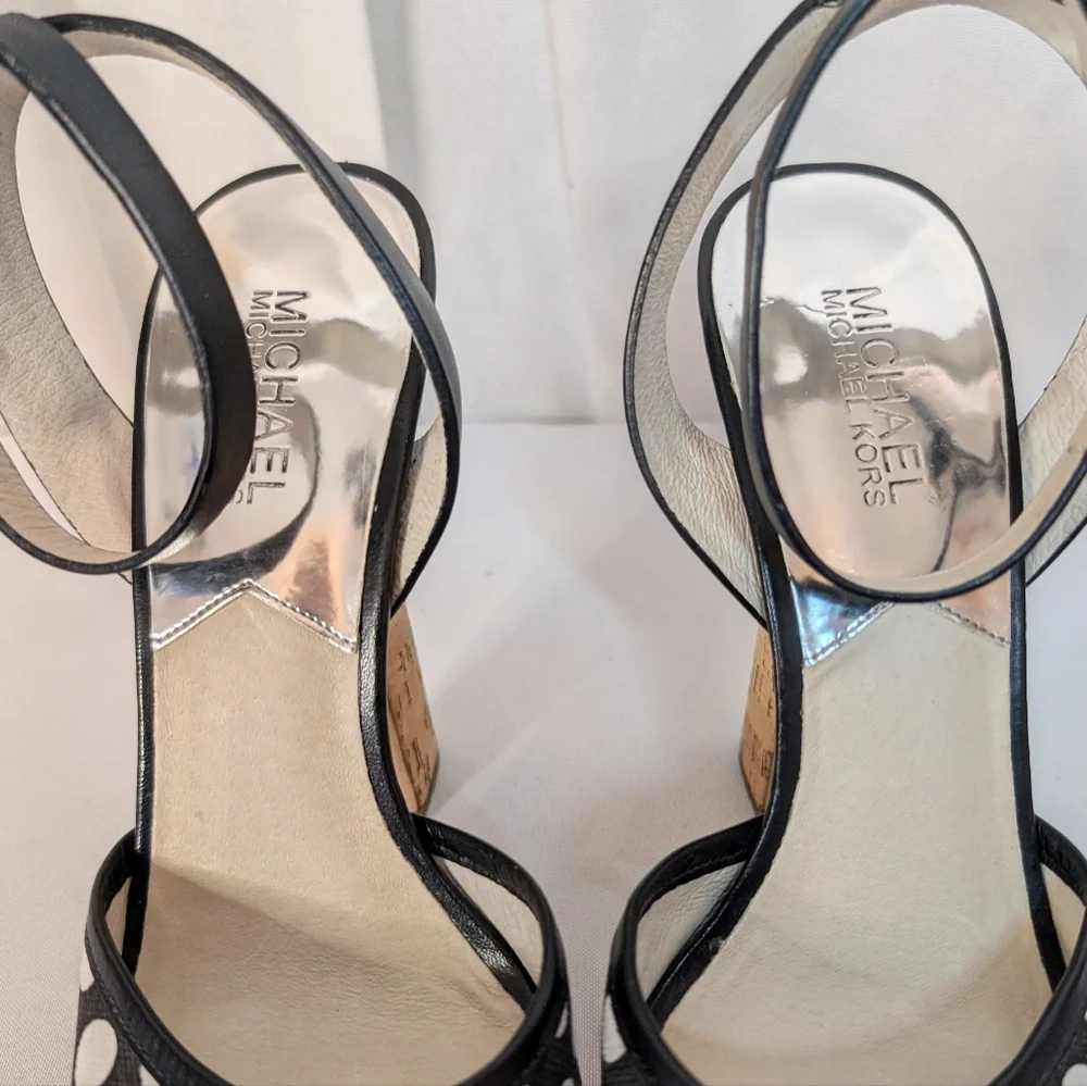 Michael Kors Adria Polka Dots Ankle Strap Cork Platform Sandals Heels Women's 8M - Picture 8 of 9